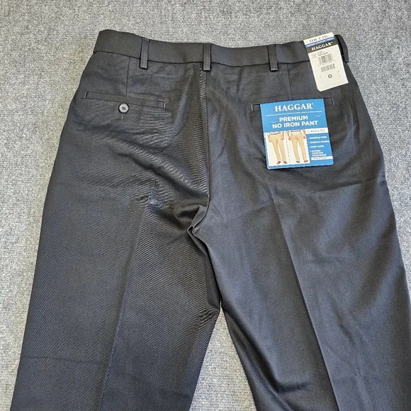 NWT Haggar Premium No Iron Straight leg Flat Front Stretch Black Pants 34x29 - Picture 5 of 16